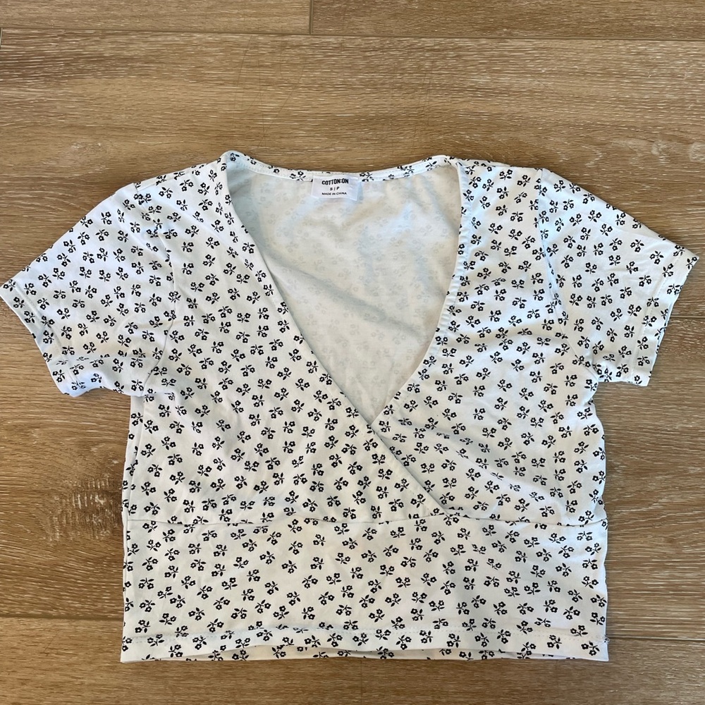 Cotton On Black and White Floral Wrap Blouse